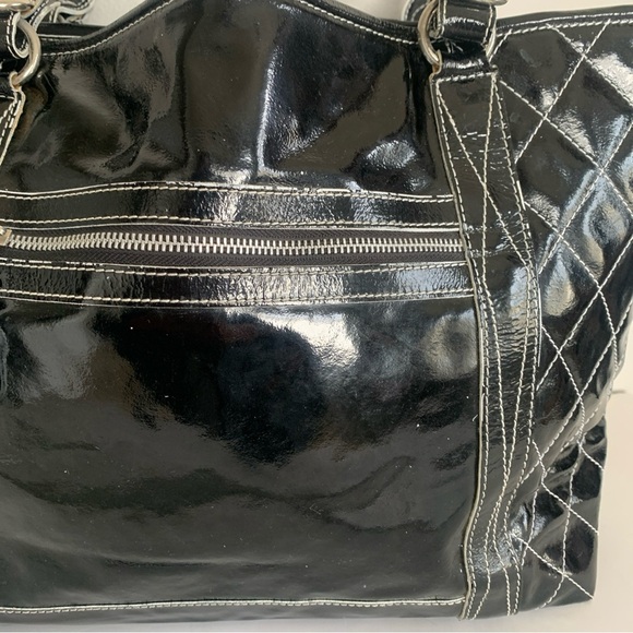 Cavalcanti Genuine Black Patent Leather Shoulder Bag Quilt Made In Italy Large - Picture 15 of 16
